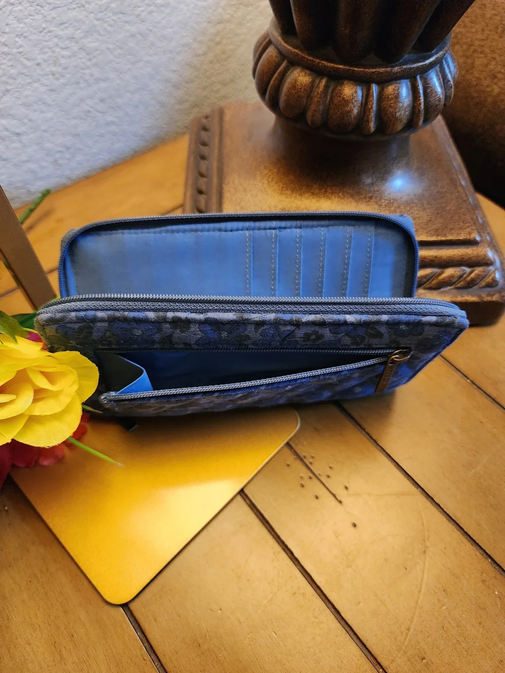 Bella Taylor Quilted Navy Blue Floral RFID Wallet Clutch
